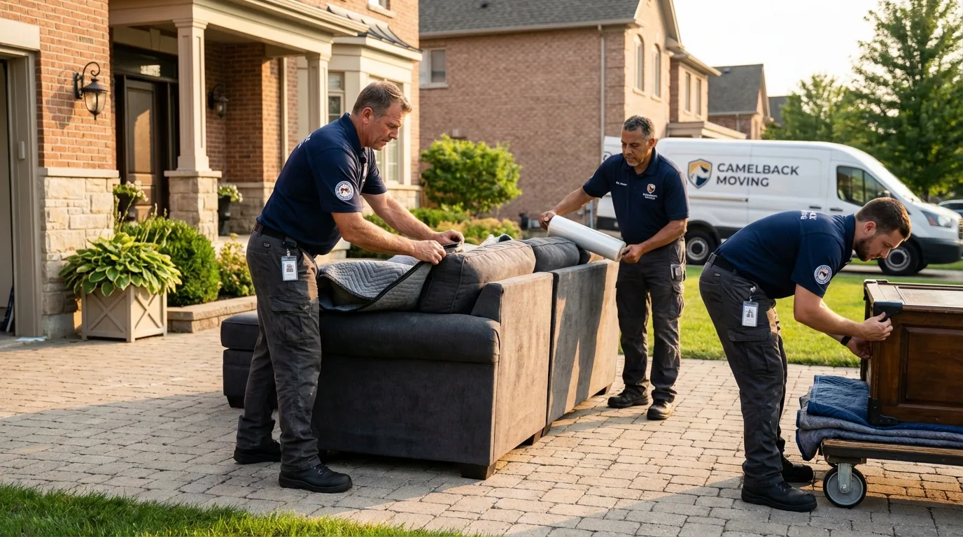 Large estate moving crew wrapping furniture in Southborough, MA